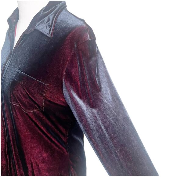 Express World Brand Y2K Velvet Button Down Two Tone Red Blue Size Large - Picture 9 of 16